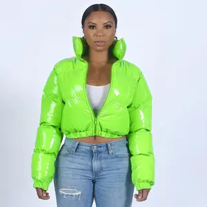 2022 Chinese clothing supplier shiny goose down padded cropped puffer parka jackets plus size women short bubble coats