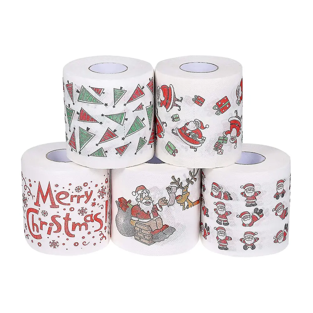 WCX OEM Toilet Tissue Paper Custom Christmas Printed Toilet Paper Standard Roll Paper