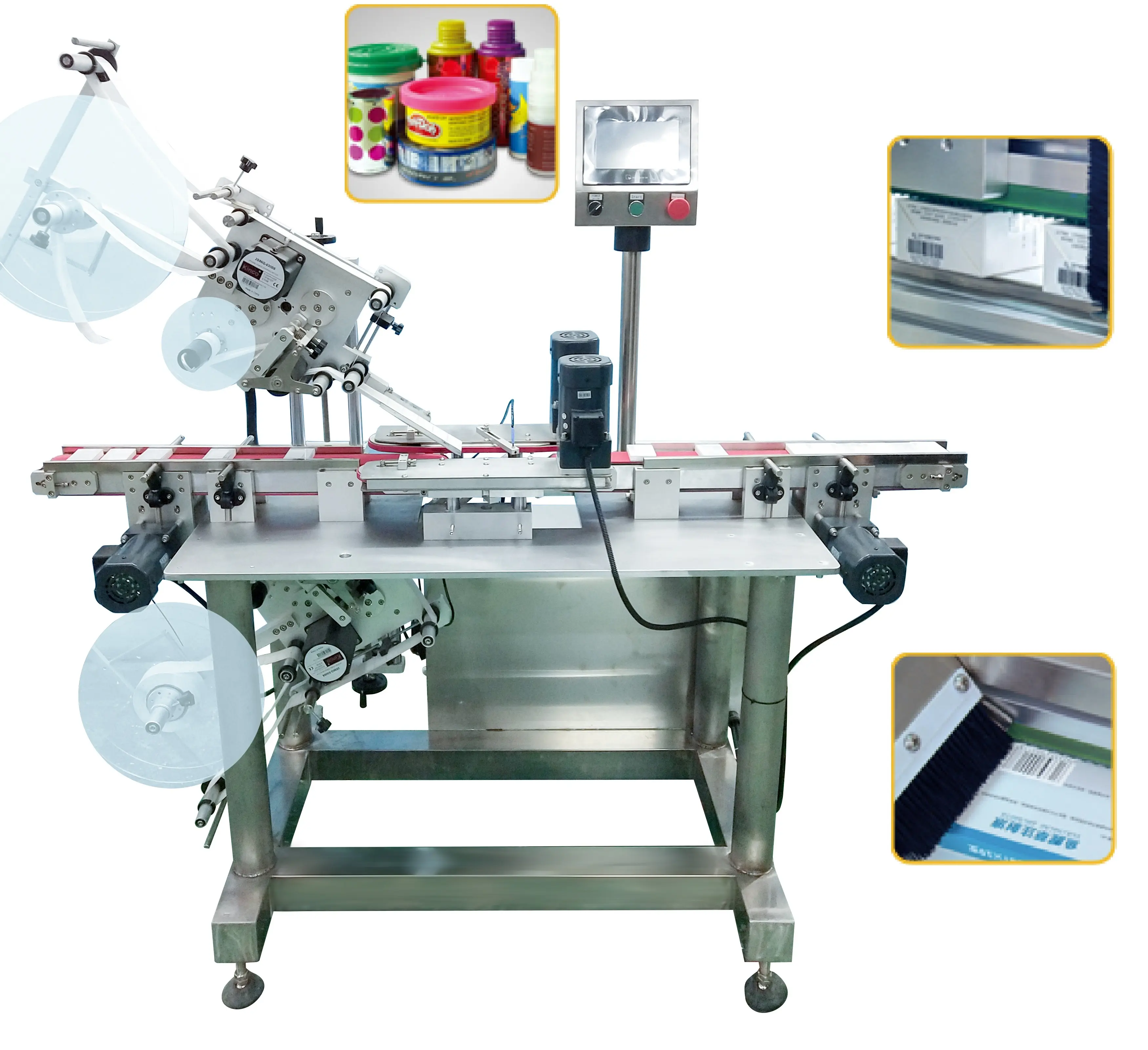 YM220 automatic carton box top bottom labeling machine for aloe jar labeler with date code printer