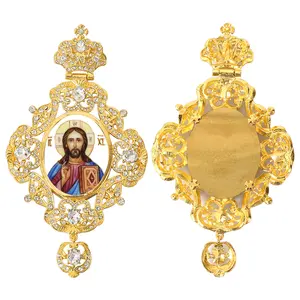 ZD020 18K Or Alliage Église Orthodoxe Évêque Pectoral Croix Collier avec Sauveur Jésus Tenir Ouvert Sainte Bible