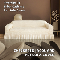 Housse de canapé moderne blanche, extensible et lavable, avec jupe de protection, pour salon, compatible animaux, pour canapé 3+1+1 places, avec protection accoudoirs et habillage de fauteuil