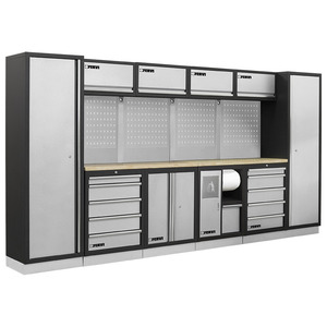 Armoire d'atelier modulaire Fervi A007B en acier gris verrouillable avec panneau perforé et tiroirs pour usage en entrepôt - Product Image 1