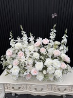 Boule de fleurs artificielles rose poudré Gypsophile et Gladiolus, centre de table et chemin de table, en soie, fabriquée à la main pour événements et fêtes