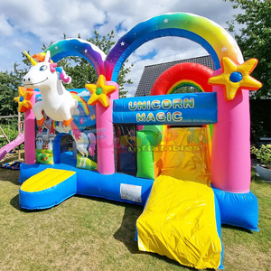 Château gonflable commercial d'été pour fêtes en extérieur, avec toboggan et piscine aquatique, en forme de licorne. - Product Image 4
