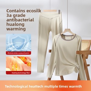 Set Intimo <span class=keywords><strong>Termico</strong></span> in Pile per Donna, <span class=keywords><strong>Pigiama</strong></span> Autunno/Inverno, Top e Pantaloni in Fibra di Cellulosa Rigenerata, Spessore 251-300g/m, Collo in Tessuto - Product Image 2