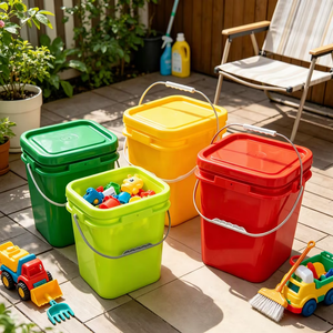 Seau de rangement carré en plastique empilable multi-usages avec couvercle sécurisé, réutilisable pour le rangement des jouets d'enfants - Product Image 1