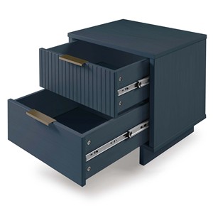 Nightstand In Midnight Blue With Vertical Panel Design And Wooden Handle <b>Storage</b> <b>Drawer</b> Unit - Product Image 5