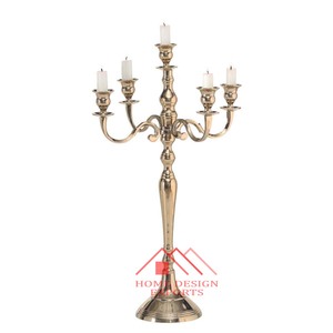 Candélabre en métal finition nickel avec 5 bras, porte-bougie pour centre de table de mariage et décoration de table - Product Image 3