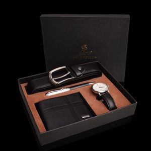 Wholesale High Quality Men's Business Cooperation <b>Gift</b> <b>Set</b> with PU Leather Wallet + Belt + Quartz Watch + Pen - Product Image 2