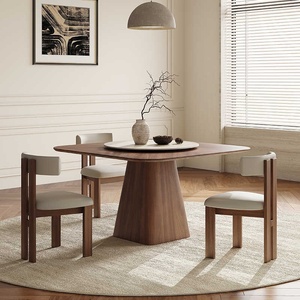 Mesa de comedor moderna nórdica vintage cuadrada de madera maciza con acabado en Nogal Negro diseño simple para el hogar y apartamentos pequeños - Product Image 2
