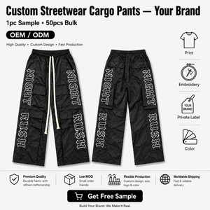 Pantalon <span class=keywords><strong>cargo</strong></span> coupe large en nylon personnalisé brodé coupe-vent pour homme, jogging décontracté en polyester imperméable, pantalon de sport pour homme - Product Image 4