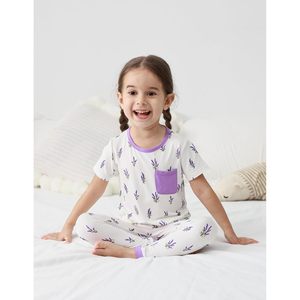 Camiseta de Cuello Redondo para Bebés Unisex BambooBud, Manga Corta, Estampado Lavanda, Transpirable, de Algodón, para Niños y Niñas - Product Image 5