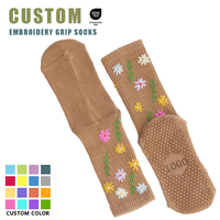 Chaussettes à poignée brodées personnalisées Chaussettes Pilates Crew pour femmes