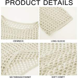 Top corto de ganchillo de red sexy para mujer con mangas largas transparente ahueca hacia fuera malla Bikini Cover Ups - Product Image 5