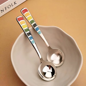 Stainless Steel Rainbow Enamel Spoon Round Head <b>Dessert</b> Spoon Household Eating Spoon Cooking Spoon - Product Image 4