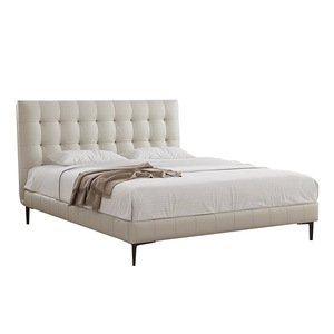 สไตล์ครีม เรียบง่าย หุ้มหนังแท้ทั้งตัว โครงไม้เนื้อแข็งสไตล์มินิมอลอิตาลี เตียงคู่ขนาด 1.8 ม. ระดับไฮเอนด์ ปรับแต่งได้ - Product Image 4