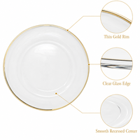 Assiette de présentation décorative en verre transparent de 13 pouces avec bord doré pour mariage, banquet, événement, table de réception, hôtel, restauration, fête