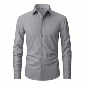Camicia da Uomo a Maniche Lunghe, Elasticizzata in Quattro Direzioni, Antipiega, Tinta Unita, Drappeggio <span class=keywords><strong>Verticale</strong></span>, Camicia Formale in Nylon Spandex, Taglie Europee - Product Image 3