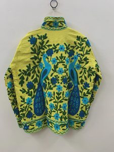 Handmade Solid Peacock Velvet Bomber <b>Jacket</b> <b>for</b> <b>Women</b> <b>Embroidered</b> Cotton Lining Outerwear OEM ODM Private Label Manufacturer - Product Image 4