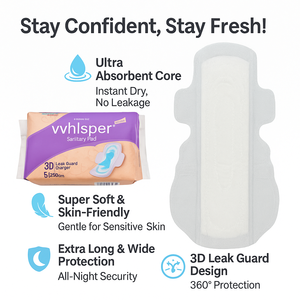 Nhà Máy Trực Tiếp OEM ODM Cao Thấm Dùng Một Lần Bông Cảm Giác Của Người Phụ Nữ Thoáng Khí Vệ Sinh Pad Ngày Sử Dụng Ban Đêm - Product Image 5