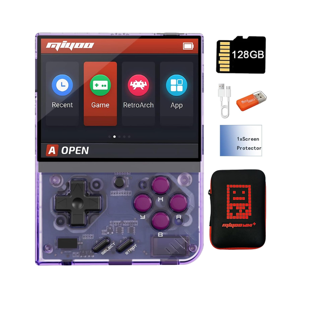 Miyoo Mini Plus Handheld Game Console 3.5-inch ClassIC System Retro Video Game Console Portable Rechargeable Handheld 64G Purple