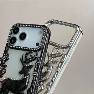 Coque de téléphone 3D en forme d'élant/platane plaqué, avec paillettes et diamants, transparente, pour iPhone Air 17 16 15 14 13 <span class=keywords><strong>12</strong></span> Pro Max, cadeau de Noël - Product Image 5