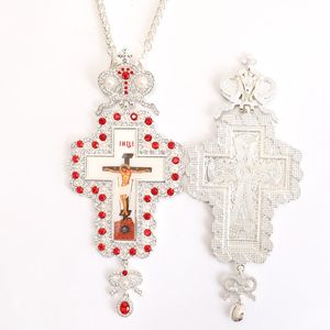 ZD064 La más nueva cruz pectoral del sacerdote de la Iglesia Ortodoxa de aleación chapada en plata con esmalte Salvador Icono Collar de regalo espiritual - Product Image 2