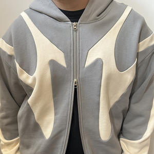 Custom Polyester/Cotton Embroidery Printing Manufacturer Mock Autumn Hooded Oversized Hoodies 430gsm French Terry Zip <b>Patchwork</b> - Product Image 1