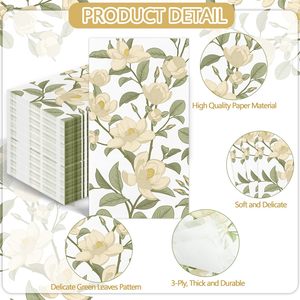Serviettes de table jetables 3 plis, motif floral, serviettes d'invitées blanches à la magnolia, serviettes en <span class=keywords><strong>papier</strong></span> pour dîner printemps-été, pour <span class=keywords><strong>mariage</strong></span> - Product Image 2
