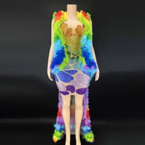 Novance Adult Shop Colorblock Sleeveless Mini Dress Rainbow Color Fashion Beach Dress Women'S Coats Vestidos De Festa De Casamen