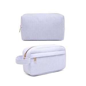 Custom Logo 2pcs Women's Fashionable Corduroy Cosmetic Bags Personalized Winter Toiletry Travel Makeup <b>Pouch</b> With Zipper Closure - Product Image 3