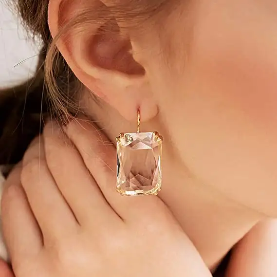 Earrings 2021 Trendy Colorful Square Glass Earrings Cassic Elegant Style Non Tarnish Gold Jewelry