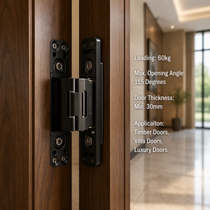 Charnières de porte invisibles réglables 2D à <span class=keywords><strong>fermeture</strong></span> amortie, à rainure simple, en alliage de zinc, capacité 70 kg, pour portes intérieures et portes de villa, ouverture 115 mm ° - Product Image 1