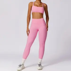 Nuevo conjunto de yoga ajustado de secado rápido de primavera para mujer, sujetador trasero delgado y hermoso, mallas deportivas para correr, conjunto deportivo