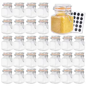 4oz 100ml square kitchen storage clear cookie <strong>spice</strong> <strong>clip</strong> top set <strong>with</strong> <strong>glass</strong> <strong>lid</strong> <strong>jar</strong> food OZ - Product Image 1