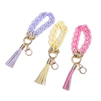 Chunky rantai akrilik gelang gantungan kunci Tortie Link gelang gantungan kunci rantai warna-warni gelang kulit rumbai gantungan kunci