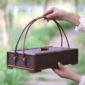Bamboo Woven Rectangular Food Box With Handle Handmade Tea Storage Basket For Tea Ceremony Gift Craft Use - Product Image 2