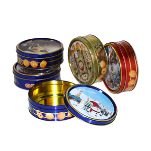 Boîtes de conserve rondes directes d'usine pour gâteau emballage <span class=keywords><strong>en</strong></span> étain à biscuits au beurre de qualité alimentaire bonbons au chocolat personnalisés <span class=keywords><strong>Biscuit</strong></span> <span class=keywords><strong>en</strong></span> métal - Product Image 1