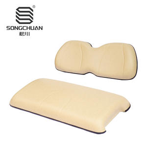 Coussins et oreillers de siège de voiturette de golf CIUBCAR beige à texture gaufrée, base avant en bois, dossier gainé de plastique, fabricant Pioneer - Product Image 3