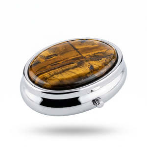 Organisateur de pilules ovale classique avec miroir, étui en pierre naturelle et métal, boîte de voyage compacte pour vitamines, modèle 3x4 CHOIZIN - Product Image 4