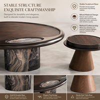 Ensemble de tables d'appoint modernes en noyer avec incrustation de pierre décorative et design de cadre arrondi pour mobilier de salon de luxe, usine OEM