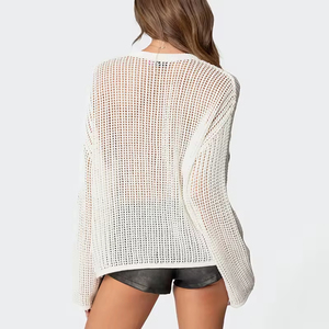 Fabricant de pulls Vente en gros conception personnalisée avec logo surdimensionné évider tricoté pullover brodé d'étoiles <span class=keywords><strong>pull</strong></span> au crochet pour femmes - Product Image 5