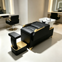 Fauteuil de lavage de luxe pour salon de coiffure, noir et or, avec repose-pieds