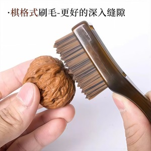 Antique Brush Set With Nylon Bristles And <b>Sponge</b> For Home Cleaning Portable Checkerboard Design Wood Color <b>Handle</b> - Product Image 3
