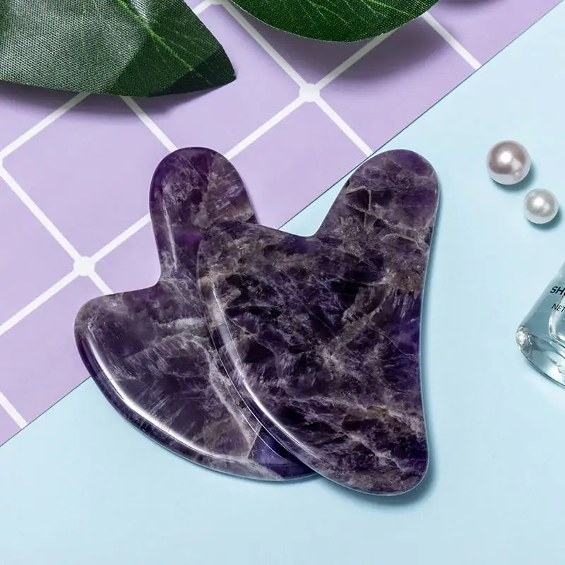 Fábrica al por mayor de alta calidad Masajeador facial Piedra de jade natural Amatista Gua Sha Tablero