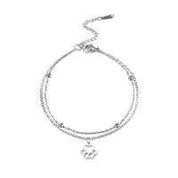 Bracelet en acier inoxydable haut de gamme pour dames chaîne de perles double couche à la mode avec pendentif griffe de chat d'amour bracelets chics