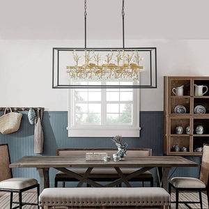 Luminaire suspendu moderne pour îlot de cuisine, salle à manger, décoration, fer noir, cristal, luminaire rectangulaire, Possini Euro Carrine, lustre - Product Image 2