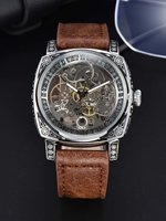 Montre Mécanique Carrée LONGLUX pour Homme, Étanche, Analogique, Squelette Automatique, Boucle en Verre, Montres de Mode