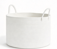 Panier de rangement en corde de coton blanc avec poignées, grand panier rond pour le linge, les jouets, les couvertures, pour la chambre à coucher, le salon, la décoration de la maison