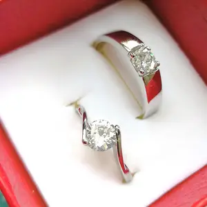 Nuova coppia di lusso doppia donna uomo Cubic Zirconia anello aperto in argento con scatola da viaggio matrimonio